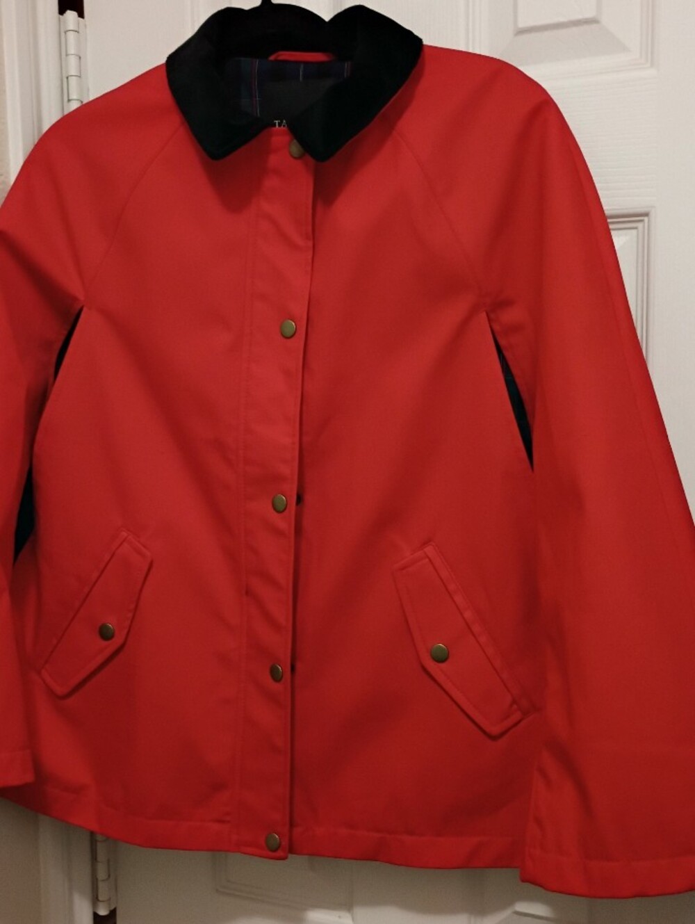 Talbots Red Cloak Coat Ruana Poncho Cape With Black Collar Women's Petite Small